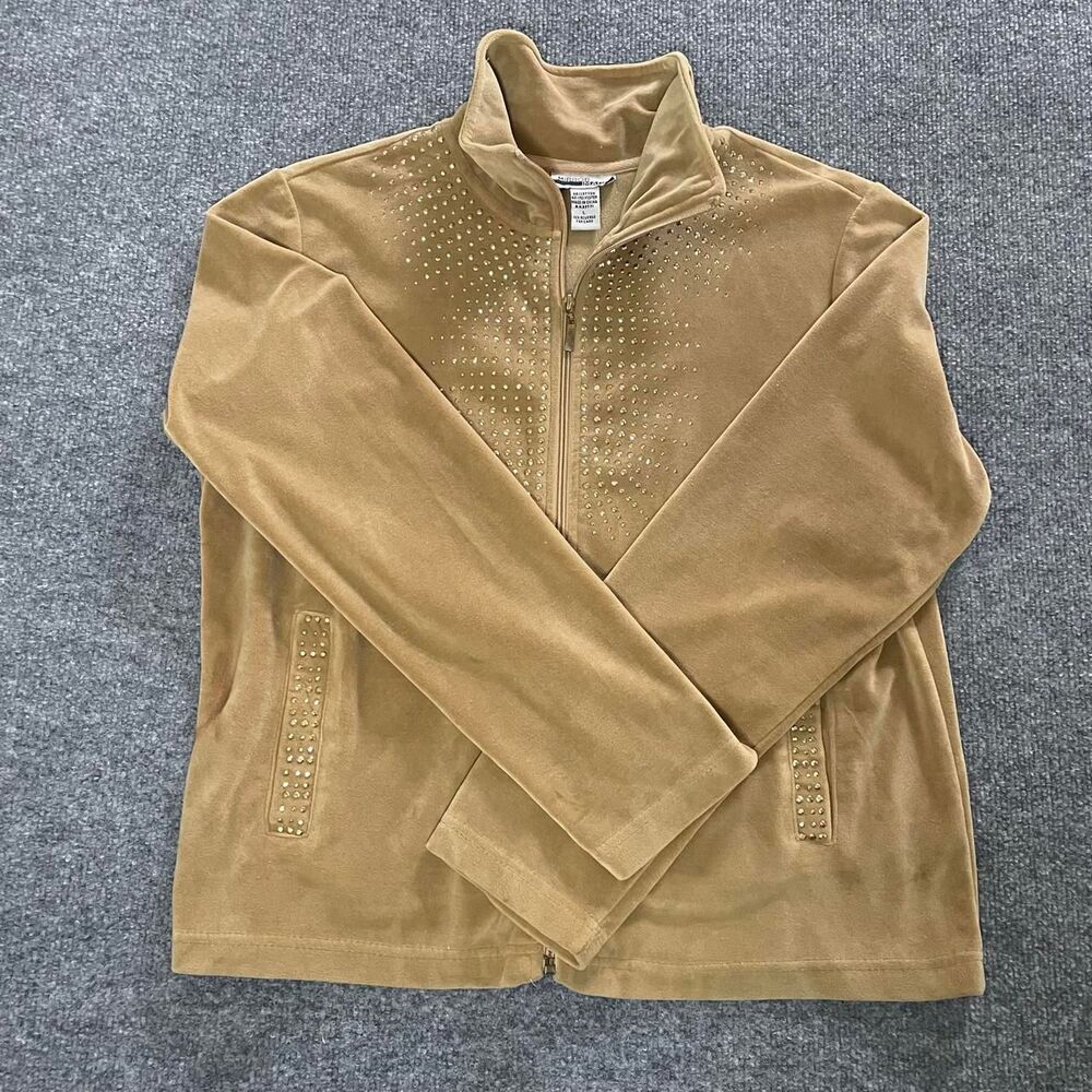Y2K Tan Studded Velour Zip Up Jacket